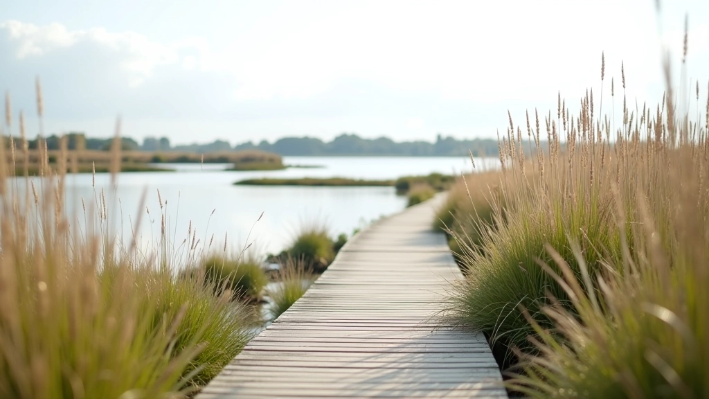Estuary wetland environment with saltmarsh vegetation and water channels reflecting sky